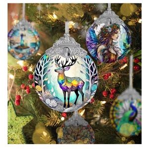 Holiday Multicolor Stained-Glass Deer Ornament - Set of Three!